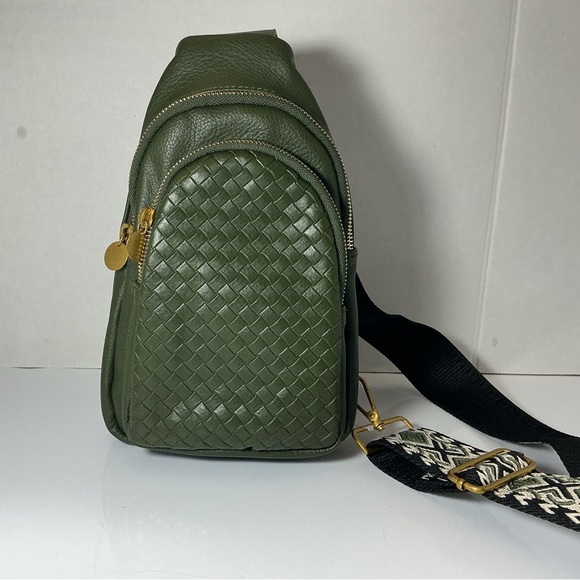 Style & Co. Woven Sling Bag in a green color